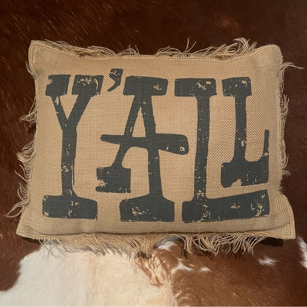 Pottery Barn Teen Junk Gypsy Y’all Burlap Throw Pillow Western Boho Fringe